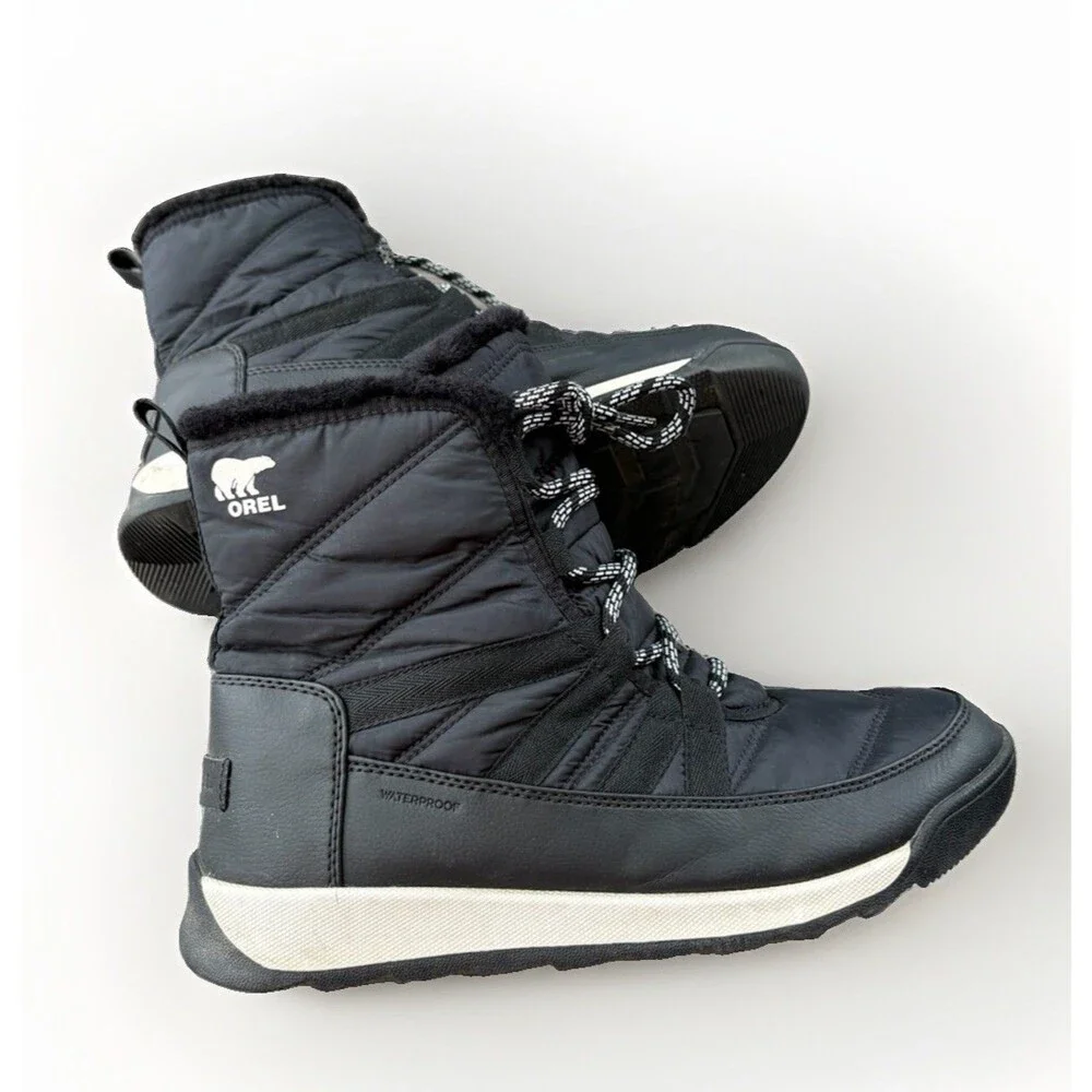 SOREL Whitney II Short Lace Winter Boots Womens Size 9 Black Waterproof Snow